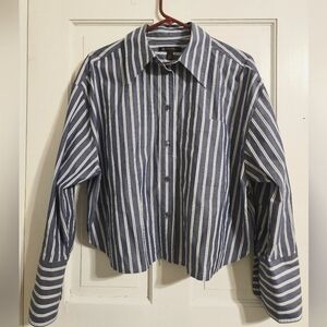 Banana Republic Blue and White Striped Button-Down Shirt